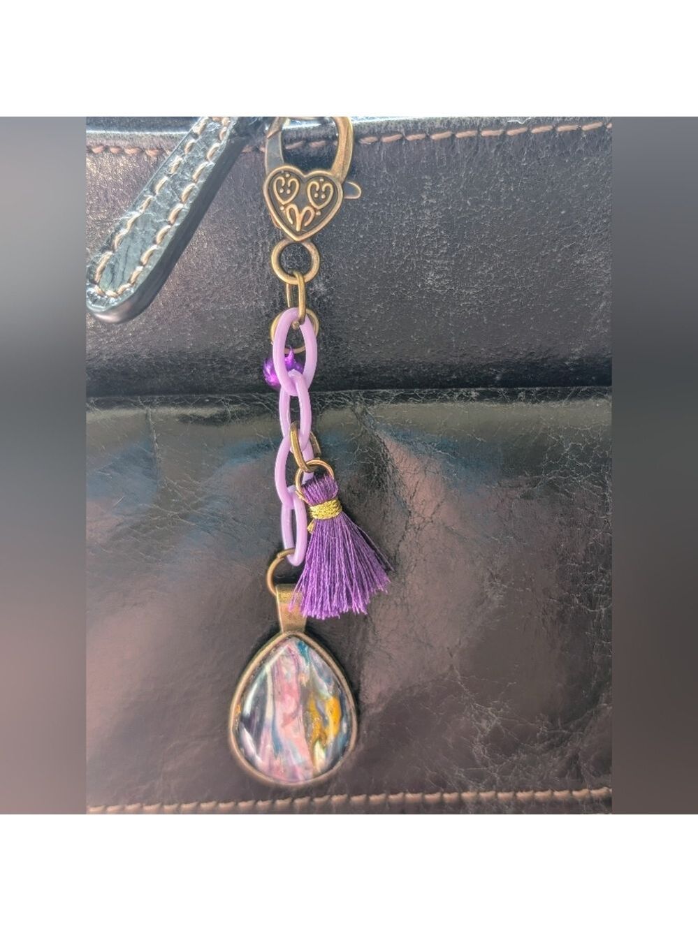 Colorful Bag Charm with Purple Tassel